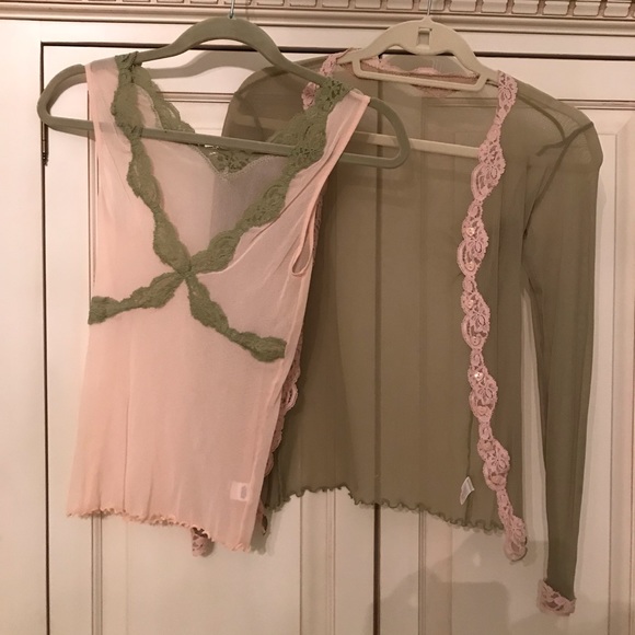 Only Hearts Pink and Green Tank and Cardigan M - Picture 1 of 4